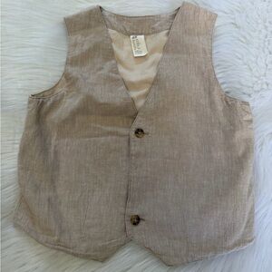 H&M Beige Linen Blend Button-Up Vest Sz 3-4